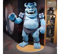 Personnage De Costume De Mascotte Redbrokoly Ogre Bleu Ciel Habillé D'un Rash Guard Et De Portefeuilles Multicolore