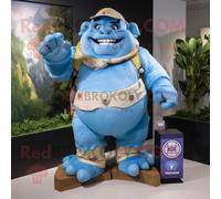 Personnage De Costume De Mascotte Redbrokoly Ogre Bleu Ciel Habillé D'un Short Cargo Et De Montres Numériques Multicolore
