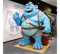 Personnage De Costume De Mascotte Redbrokoly Ogre Bleu Ciel Habillé D'un Short Cargo Et De Montres Numériques Multicolore