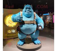 Personnage De Costume De Mascotte Redbrokoly Ogre Bleu Ciel Habillé D'un Short Cargo Et De Montres Numériques Multicolore