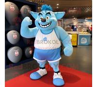 Personnage De Costume De Mascotte Redbrokoly Ogre Bleu Ciel Habillé D'un Short De Course Et De Porte-Monnaie Multicolore