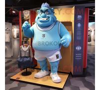 Personnage De Costume De Mascotte Redbrokoly Ogre Bleu Ciel Habillé D'un Short De Course Et De Porte-Monnaie Multicolore