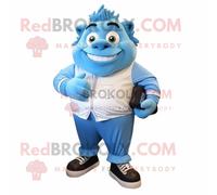 Personnage De Costume De Mascotte Redbrokoly Ogre Bleu Ciel Habillé D'une Chemise Boutonnée Et De Lacets De Chaussures Multicolore