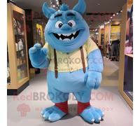 Personnage De Costume De Mascotte Redbrokoly Ogre Bleu Ciel Habillé D'une Chemise Boutonnée Et De Lacets De Chaussures Multicolore