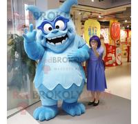 Personnage De Costume De Mascotte Redbrokoly Ogre Bleu Ciel Habillé D'une Robe Droite Et De Lunettes Multicolore