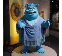 Personnage De Costume De Mascotte Redbrokoly Ogre Bleu Habillé D'un T-Shirt Et D'épingles À Châle Multicolore