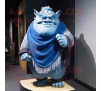 Personnage De Costume De Mascotte Redbrokoly Ogre Bleu Habillé D'un T-Shirt Et D'épingles À Châle Multicolore