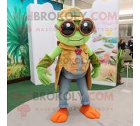 Personnage De Costume De Mascotte Redbrokoly Olive Hermit Crab Habillé Avec Un Jean Flare Et Des Lunettes De Lecture Multicolore