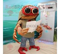 Personnage De Costume De Mascotte Redbrokoly Olive Hermit Crab Habillé Avec Un Jean Flare Et Des Lunettes De Lecture Multicolore