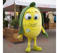 Personnage De Costume De Mascotte Redbrokoly Olive Lemon Habillé Avec Un Jean Skinny Et Des Broches Multicolore