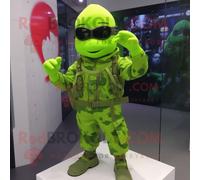 Personnage De Costume De Mascotte Redbrokoly Para Commando Vert Citron Vêtu D'un T-Shirt À Manches Longues Et De Pinces À Cheveux Multicolore