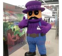 Personnage De Costume De Mascotte Redbrokoly Para Commando Violet Habillé D'un Jean Boyfriend Et D'épingles À Chapeau Multicolore