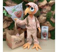 Personnage De Costume De Mascotte Redbrokoly Peach Archaeopteryx Habillé D'un Pantalon Cargo Et De Sacs Fourre-Tout Multicolore