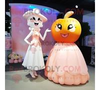Personnage De Costume De Mascotte Redbrokoly Peach Candy Box Habillé D'une Robe De Mariée Et De Boutons De Manchette Multicolore
