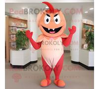Personnage De Costume De Mascotte Redbrokoly Peach Devil Habillé D'une Robe Fourreau Et De Casquettes Multicolore
