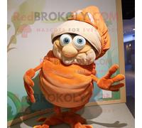Personnage De Costume De Mascotte Redbrokoly Peach Hermit Crab Habillé D'un Chino Et De Broches Multicolore