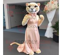 Personnage De Costume De Mascotte Redbrokoly Peach Panther Habillé D'une Robe De Mariée Et D'épingles À Cravate Multicolore