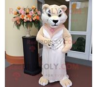 Personnage De Costume De Mascotte Redbrokoly Peach Panther Habillé D'une Robe De Mariée Et D'épingles À Cravate Multicolore