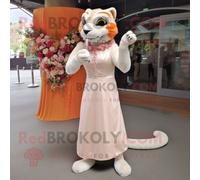 Personnage De Costume De Mascotte Redbrokoly Peach Panther Habillé D'une Robe De Mariée Et D'épingles À Cravate Multicolore