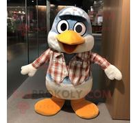 Personnage De Costume De Mascotte Redbrokoly Peach Penguin Habillé D'une Chemise En Flanelle Et De Boutons De Manchette Multicolore