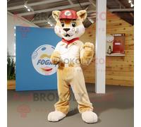 Personnage De Costume De Mascotte Redbrokoly Puma Crème Habillé D'une Salopette Et De Ceintures Multicolore