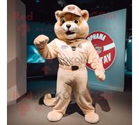 Personnage De Costume De Mascotte Redbrokoly Puma Crème Habillé D'une Salopette Et De Ceintures Multicolore