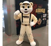 Personnage De Costume De Mascotte Redbrokoly Puma Crème Habillé D'une Salopette Et De Ceintures Multicolore
