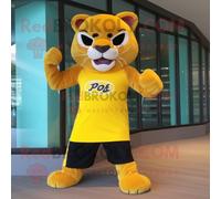 Personnage De Costume De Mascotte Redbrokoly Puma Jaune Habillé D'un Maillot De Bain Et De Pinces À Chaussures Multicolore
