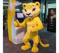 Personnage De Costume De Mascotte Redbrokoly Puma Jaune Habillé D'un Rash Guard Et De Portefeuilles Multicolore