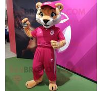 Personnage De Costume De Mascotte Redbrokoly Puma Magenta Habillé D'une Jupe Plissée Et De Lacets De Chaussures Multicolore