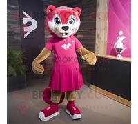 Personnage De Costume De Mascotte Redbrokoly Puma Magenta Habillé D'une Jupe Plissée Et De Lacets De Chaussures Multicolore