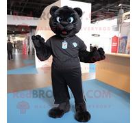 Personnage De Costume De Mascotte Redbrokoly Puma Noir Habillé D'un Short En Jean Et De Lacets De Chaussures Multicolore