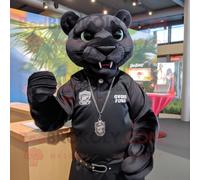 Personnage De Costume De Mascotte Redbrokoly Puma Noir Habillé D'une Chemise Boutonnée Et De Bracelets Multicolore