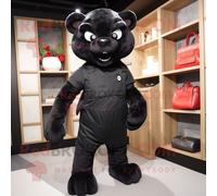 Personnage De Costume De Mascotte Redbrokoly Puma Noir Habillé D'une Salopette Et De Portefeuilles Multicolore