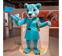 Personnage De Costume De Mascotte Redbrokoly Puma Turquoise Habillé D'une Mini Jupe Et De Sacs À Main Multicolore