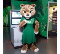 Personnage De Costume De Mascotte Redbrokoly Puma Vert Forêt Habillé D'une Jupe Portefeuille Et De Montres Multicolore