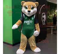 Personnage De Costume De Mascotte Redbrokoly Puma Vert Forêt Habillé D'une Mini Jupe Et De Pochettes De Costume Multicolore