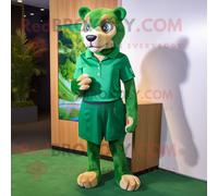 Personnage De Costume De Mascotte Redbrokoly Puma Vert Forêt Habillé D'une Mini Jupe Et De Pochettes De Costume Multicolore