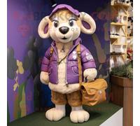 Personnage De Costume De Mascotte Redbrokoly Ram Lavande Habillé D'un Blouson Aviateur Et De Sacs À Main Multicolore