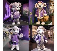 Personnage De Costume De Mascotte Redbrokoly Ram Lavande Habillé D'un Blouson Aviateur Et De Sacs À Main Multicolore