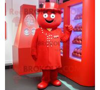 Personnage De Costume De Mascotte Redbrokoly Red Candy Box Habillé D'un Manteau Et De Boutons De Manchette Multicolore