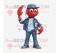 Personnage De Costume De Mascotte Redbrokoly Red Lobster Bisque Habillé D'un Short En Jean Et De Smartwatches Multicolore