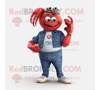Personnage De Costume De Mascotte Redbrokoly Red Lobster Bisque Habillé D'un Short En Jean Et De Smartwatches Multicolore