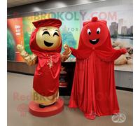 Personnage De Costume De Mascotte Redbrokoly Red Pot Of Gold Habillé D'une Robe De Soirée Et De Wraps Multicolore