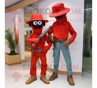 Personnage De Costume De Mascotte Redbrokoly Red Sniper Habillé D'un Jean Boyfriend Et De Boutons De Manchette Multicolore