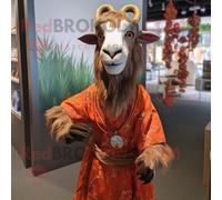 Personnage De Costume De Mascotte Redbrokoly Rust Goat Habillé D'une Robe Portefeuille Et De Boucles D'oreilles Multicolore