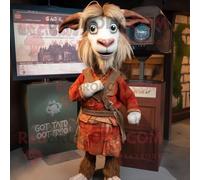 Personnage De Costume De Mascotte Redbrokoly Rust Goat Habillé D'une Robe Portefeuille Et De Boucles D'oreilles Multicolore