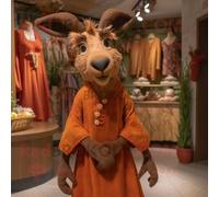 Personnage De Costume De Mascotte Redbrokoly Rust Goat Habillé D'une Robe Portefeuille Et De Boucles D'oreilles Multicolore