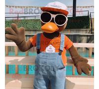 Personnage De Costume De Mascotte Redbrokoly Rust Swan Habillé D'une Salopette Et De Lunettes De Soleil Multicolore