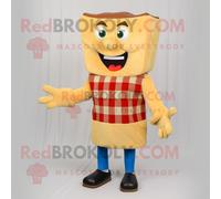 Personnage De Costume De Mascotte Redbrokoly Sandwich Au Fromage Grillé Beige Vêtu D'une Chemise En Flanelle Et De Pinces À Chaussures Multicolore